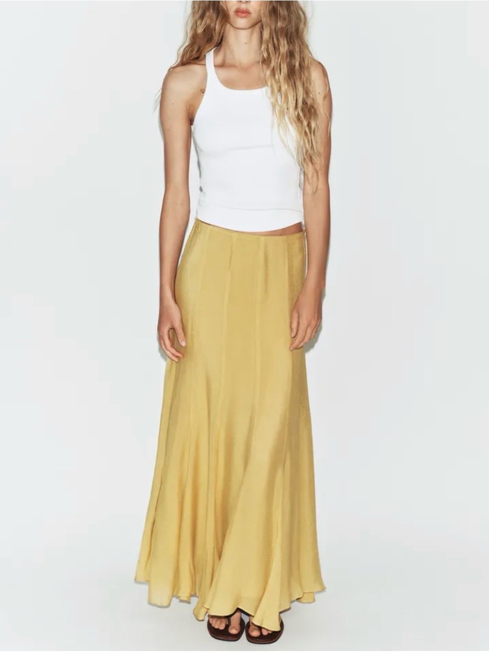 Zara mustard maxi flowy skirt